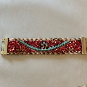 Tree of Life Red and Turquoise Beaded Bracelet